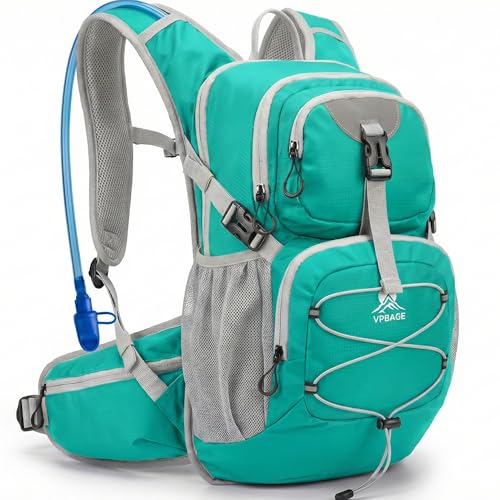 VPBAGE Hydration Backpack with 2L Bladder – Thermal Insulated Water Pack for Hiking, Skiing, Running – Lightweight Daypack for Men & Women, Soft-Lined Sunglasses Pocket & Large Waist Pockets - color: Teal