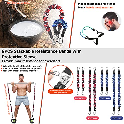 DASKING Portable Home Gym Resistance Band Set With8 Anti-Break Bands, Detachable 500LBS Pilates Bar, Full Body Workout Equipment w/Ankle Straps & Door Anchor - style: Silver