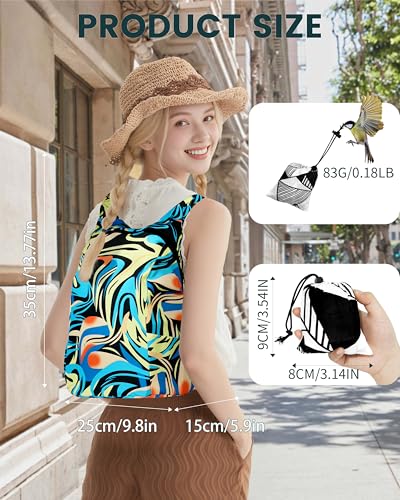 Pocket-Sized Hiking Daypack, Fashion patterns Lightweight 2.8oz, Water resistant Backpack for Women Men Camping (Blue&Green swirl) - style: Blue&green Swirl