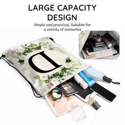 Initial Letter Drawstring Backpack String Sports Gym Bags Waterproof Sackpack Cute for Men Women Beach (13"×17") (Letter-D) - color: Letter-d