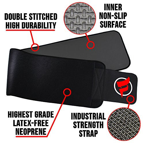 Fitru Waist Trimmer Sauna Ab Belt for Women & Men - Waist Trainer Stomach Wrap - color: Black, size: M: 8" X 42"