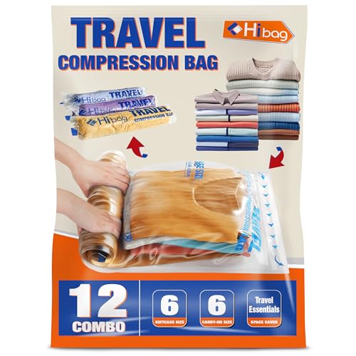 Compression Bags for Travel Essentials, Roll Up Bags No Vacuum Needed - size: 12-Pack