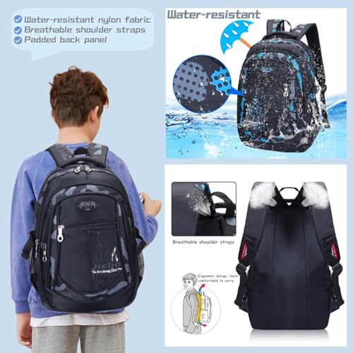 Bansusu 3Pcs Boys Backpack for Kids School Bag with Lunch Bag, Primary Middle School Backpack for Boys Bookbags - color: Style B-3pcs-grey