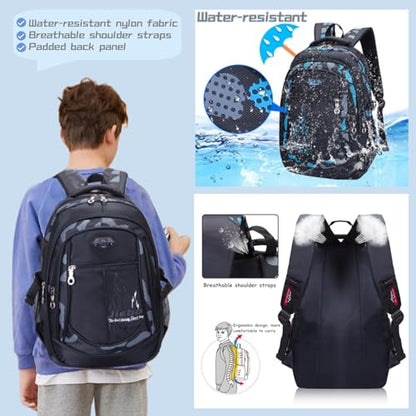 Bansusu 3Pcs Boys Backpack for Kids School Bag with Lunch Bag, Primary Middle School Backpack for Boys Bookbags - color: Style B-3pcs-grey