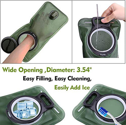 Hydration Bladder, 1.5-2-3L Water Bladder for Hiking Backpack, BPA-Free Leak Proof Water Reservoir Storage Bag, Water Pouch Hydration Pack for Camping Cycling Running - color: 2L Water Bladder - Military Green