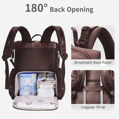 CEI-CEI Neoprene Diaper Bag Backpack Large Newborn Baby Maternity Bags Waterproof Travel Backpack for Mom Dad with Insulated Pockets,Changing Pad - color: Drak Brown