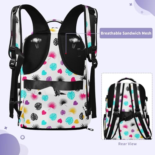 Travel Backpack with Shoe Compartment, 20L Large Capacity Laptop Backpack for Men Women, Colorful Tropical Leaves Daypack for Traveling Hiking Carry On