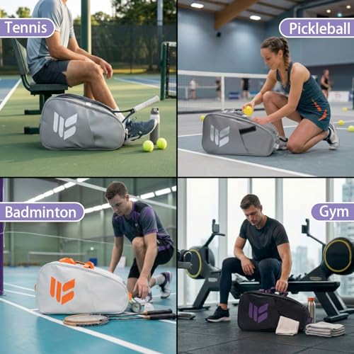 Smartway Tennis Bag for Men Women, 6 Rackets Large Racquet Bag with Shoe Compartment & Insulated Pocket, Waterproof Gym Backpack & Sports Duffel for Pickleball, Training and Daily Use - color: Black