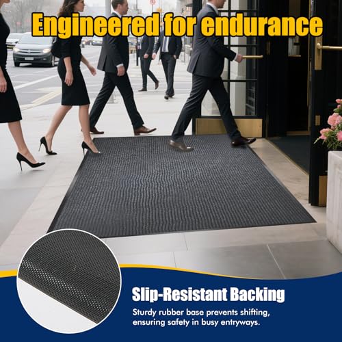 Entrance Mat for Home or Office - 3 x 5 Feet, Carpeted Indoor/Outdoor Entry Mat - Absorbent, Slip Resistant, Heavy Duty, Low-Profile, Easy to Clean, Rubber Entry Mat - Charcoal - size: 3 x 5 Feet