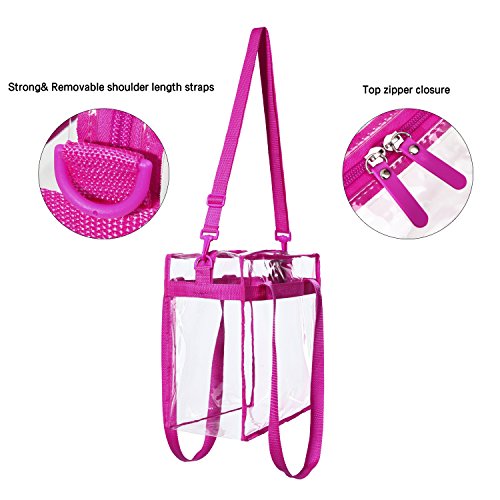 BAGAIL Clear Bags 12x6x12 Stadium Approved Clear Tote Bag with Zipper Closure Crossbody Shoulder Bag with Adjustable Strap - color: Fushcia