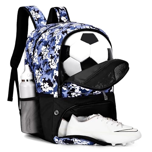 Hsmihair Soccer Bag-Soccer Backpack&Backpack for & Football Volleyball & Basketball,with Ball Compartment and Separate Cleat - color: BlueCamo