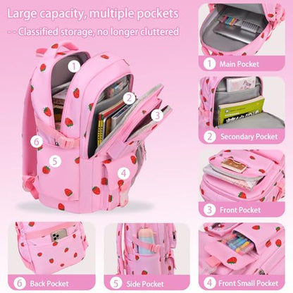 Girls Backpack Set with Lunch Box & Pencil Case, Floral Print Girls School Backpack for Elementary/Middle/High School (Grey-Daisy) - color: Grey-daisy