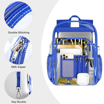 PAMANO Clear Backpack, Heavy Duty Transparent Reinforced Bottom See Through for College, Travel Work Security - color: Blue