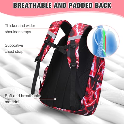 Bevalsa Backpack for Boys, Lightning School Bags with Lunch Bag & Pen Case for Kids, Bookbag for Boys Teens Elementary Middle High School - color: Red Racing Car
