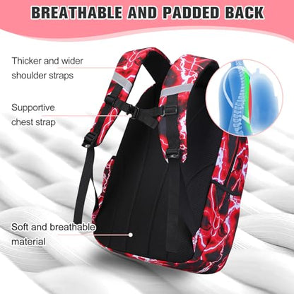 Bevalsa Backpack for Boys, Lightning School Bags with Lunch Bag & Pen Case for Kids, Bookbag for Boys Teens Elementary Middle High School - color: Red Racing Car