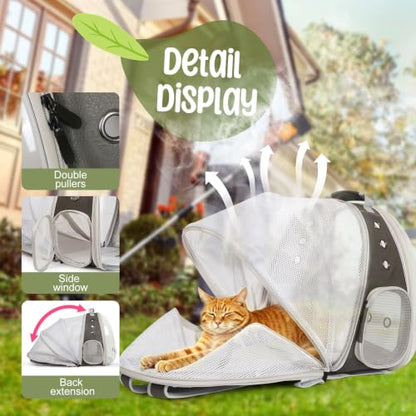Back Extension Cat Travel Carrier Backpack (PU Grey, Clear Window) - color: PU Grey