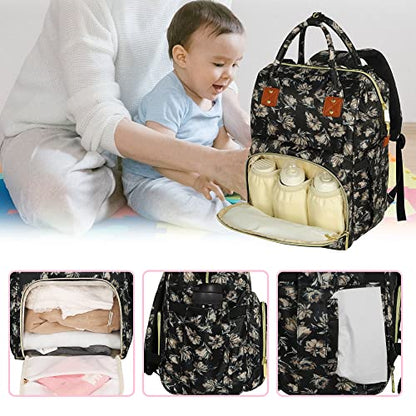 Femuar Diaper Bag Backpack Multifunction Maternity Diaper Bag for Baby Girls & Boys Large Capacity Travel Nappy Bags - color: Moonflower