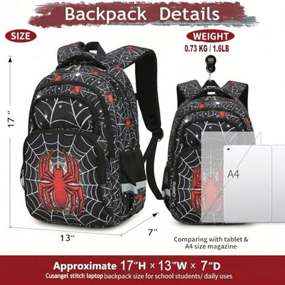 Cusangel kids Backpack for School Boys Girls 8-12ages,16in Bookbag Stitch,durable Water Resistant,7 Pockets, Adjustable Chest Strap,Large For Travel,Gifts (Red Spider-17in) - color: Red Spider-17in