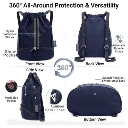 Drawstring Backpack with Shoe Compartment,Water Resistant Sports Gym Bag,String Bag for Men Women,Soccer,Basketball - color: Royal Blue