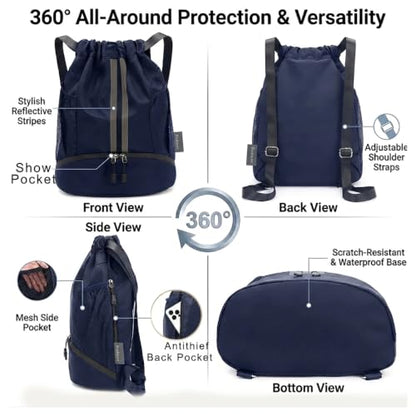 Drawstring Backpack with Shoe Compartment,Water Resistant Sports Gym Bag,String Bag for Men Women,Soccer,Basketball - color: Royal Blue
