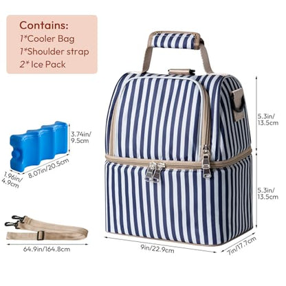 NCVI Breastmilk Cooler Bag with 2 Ice Pack, Breast Pump Bag with Cooler Fits 6 Bottles, Double Layer Breast Milk Baby Bottle Cooler Bag, for Travel, Nursing Mom Daycare, Work, Picnic (Stripe) - color: Stripe