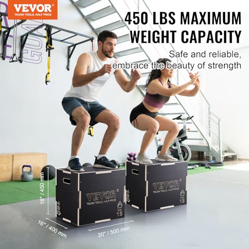 VEVOR 3 in 1 Plyometric Jump Box, Easy-to-Assemble Wood Plyo Box for Jumping Trainers, Home Gym Training and Conditioning - style: 20" x 18" x 16"