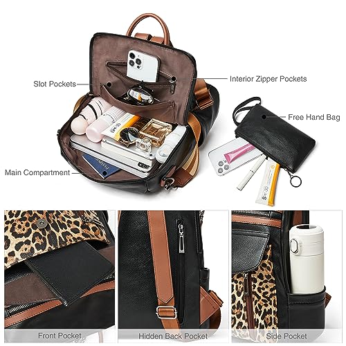 Shrrie Backpack Purse for Women Fashion Leather Backpack Purse Designer Travel Backpack Convertible Shoulder Bag with Wristlet - color: 2-3 Black With Leopard