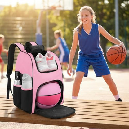 MATEIN Basketball Bag, Sturdy Soccer Bag with Ball Holder & Shoe Compartment, Large Basketball Backpack for Training Equipment, Water Resistant Sports Ball Backpack Fits Volleyball Football, Colorful - color: Black Pink - Large