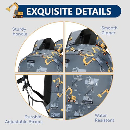 CAMTOP Preschool Backpack for Kids Boys Girls Toddler Backpack Kindergarten School Bookbags for Age 3-8 (Engineering Car Grey) - color: Engineering Car Grey