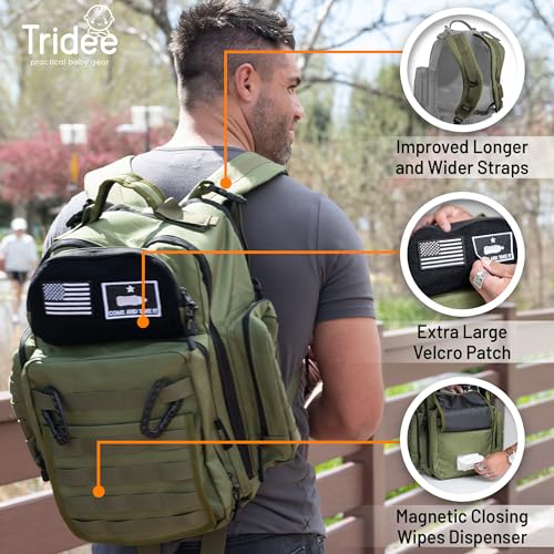 Green Dad Diaper Bag - Molle-Style Military Diaper Backpack Made of Rugged 900D Waterproof Polyester with Wider Extra-Long Straps, Dirty Diapers Pouch, Baby Wipes Dispenser & Insulated Bottle Pockets - color: Green