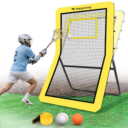 Happy Jump 7x4 FT Pro Lacrosse Rebounder Training Set with 5 Adjustable Angles, Heavy-Duty Bounce Back Net Frame, Includes Lacrosse Ball & Baseball, Portable for Outdoor Practice