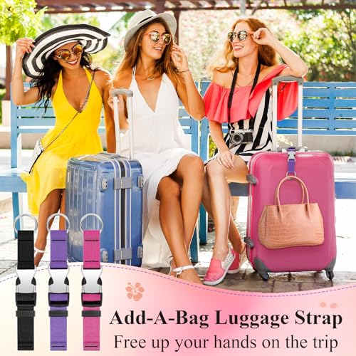 Amylove 3 Pcs Add a Bag Luggage Straps Gripper Heavy Duty Jacket Valises Strap for Travel Belt with Buckle Adjustable Baggage - color: Purple, Black, Pink