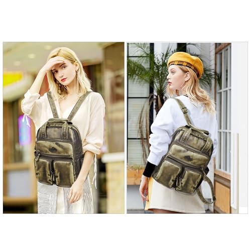 Angel Kiss Backpack Purse for Women Soft Washed Leather Multi Pocket Casual Travel Backpacks… - color: Green
