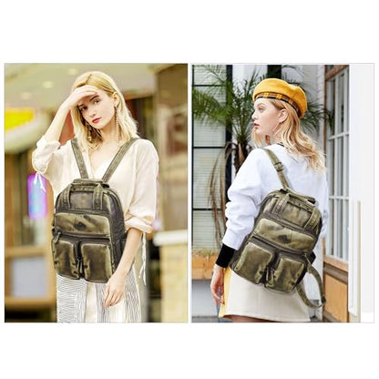 Angel Kiss Backpack Purse for Women Soft Washed Leather Multi Pocket Casual Travel Backpacks… - color: Green