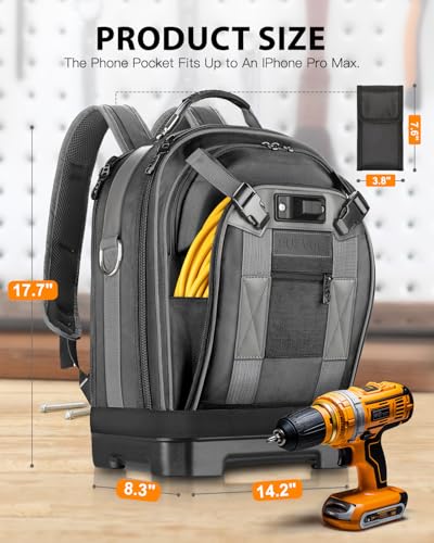 Heavy Duty Tool Backpack, 18-Inch Hard Shell Electrician Tool Bag, Full-Open Work Bag with Molded Base, Removable Tool Organizer, Laptop Compartment, HVAC Construction Backpack for Men, Grey - color: Grey