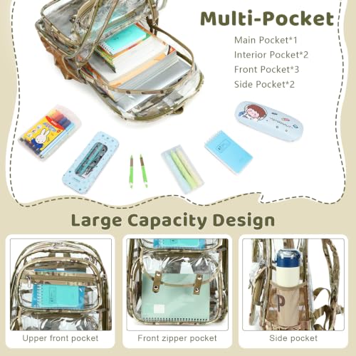 ACESAK Clear Backpack for Boys Girls - 3 Pcs Clear Heavy Duty with Lunch Bag - See Through Backpack Stadium Approved for Kids Middle High College School (Khaki Camouflage) - color: Khaki Camouflage