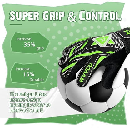 WVVOU Goalkeeper Gloves for Kids Youth, Soccer Goalie Gloves with Double Protection, Anti-Slip Soccer Gloves, Super Grip - color: Green, size: 8