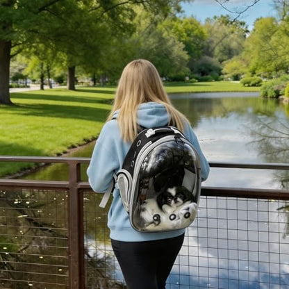 Cat Backpack Carrier, Front Expandable Expandable Bubble Pet Backpack, Ventilated Transparent Capsule Dog Backpack for Small Cats Dogs Birds Bunny, Airline Approved - color: FrontExpand-BK
