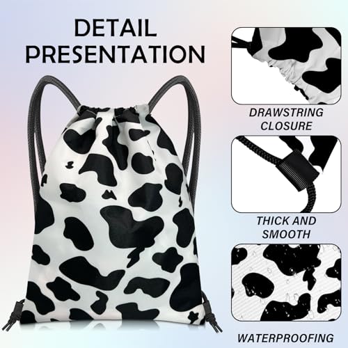 Drawstring Backpack Draw String Bag Sports Gym Bags Waterproof Cute Aesthetic Sackpack for Unisex Women Sports Beach Travel(13"×17")-Black Cow - color: Z6-black Cow