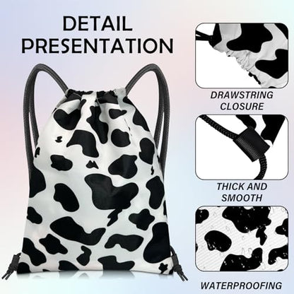 Drawstring Backpack Draw String Bag Sports Gym Bags Waterproof Cute Aesthetic Sackpack for Unisex Women Sports Beach Travel(13"×17")-Black Cow - color: Z6-black Cow