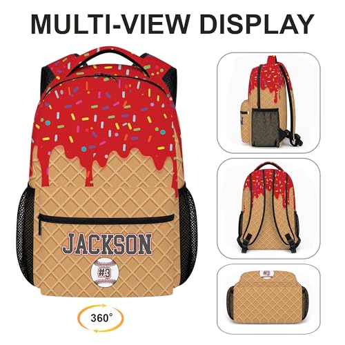 Personalized Baseball Drip Backpack, Blue Ice Cream Print Travel Bag, Multi Pocket Everyday Backpack (#10) - color: #10