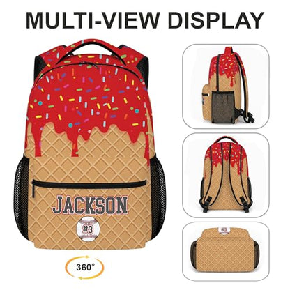 Personalized Baseball Drip Backpack, Blue Ice Cream Print Travel Bag, Multi Pocket Everyday Backpack (#10) - color: #10