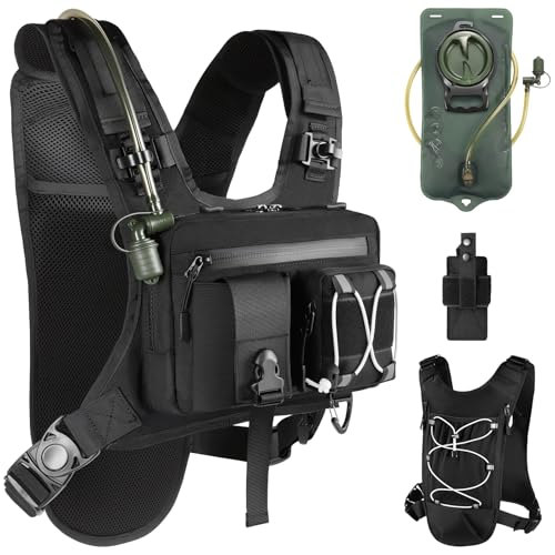 Sling Vest Chest Bag with 2L Water Bladder Gear Holster Running Vest Hydration Backpack Lightweight Adjustable Daypack Reflective Bag for Hiking Running Cycling Race Marathon for Women Men