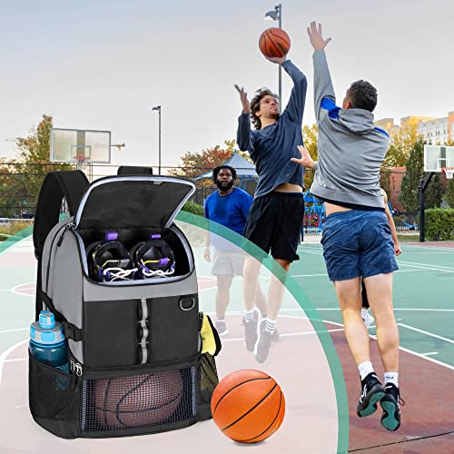 GOBUROS Basketball Bag, Soccer Equipment Bag with Ball & Shoe Compartment for Soccer Ball, Volleyball, Gym, Outdoor, Travel - color: Grey