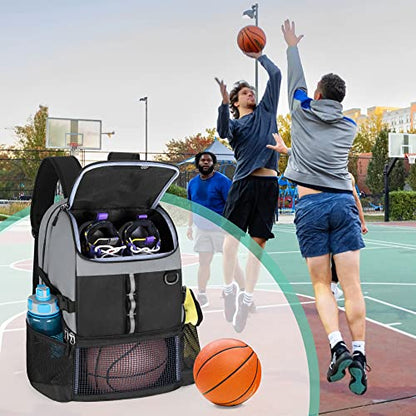 GOBUROS Basketball Bag, Soccer Equipment Bag with Ball & Shoe Compartment for Soccer Ball, Volleyball, Gym, Outdoor, Travel - color: Grey