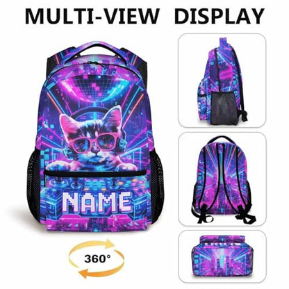 Boys Backpack Gaming Backpacks Personalized Name for Kids Toddler, Large Capacity Cat Bookbag for School Travel Outdoor - color: Pink
