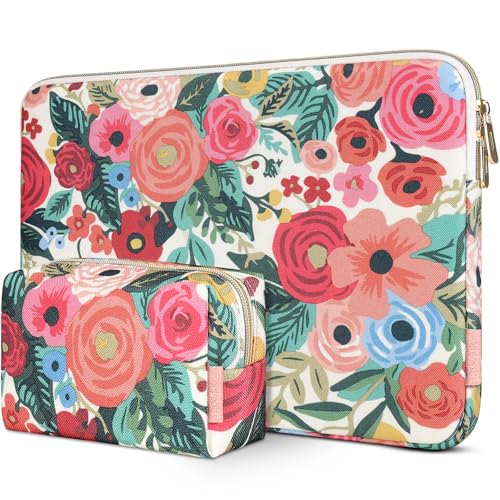 DOMISO 14 inch Laptop Case Sleeve Floral-Patterned Protective Cover Compatible with MacBook Air 15 M4 M3 M2,MacBook Pro,14-15 inch HP Dell Lenovo ASUS Chromebook,Computer Bag,Rose - color: Rose, size: 14 inch