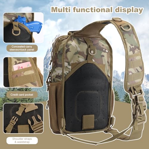 Rover Sling Pack Tactical Shoulder Sling Bag Backpack with Bottle Holder Crossbody Chest Bag, CP Camo - color: Cp Camo
