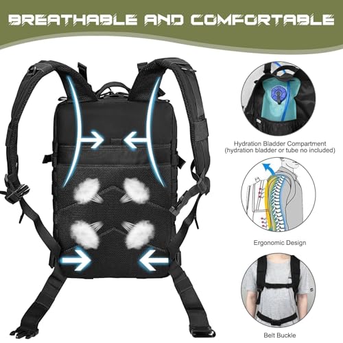 WOLT Military Tactical Backpack for Men 45L Molle Backpack 3 Day Assault Pack Bug Out Bag, Heavy Duty Rucksack for Hiking Gym(Black) - color: Black