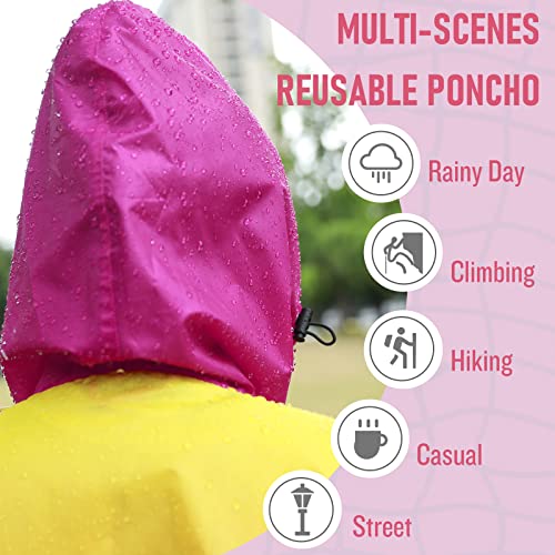 SaphiRose Unisex Rain Poncho Waterproof Raincoat Hooded for Adults Women with Pockets - color: Gradient Yellow-rose Red
